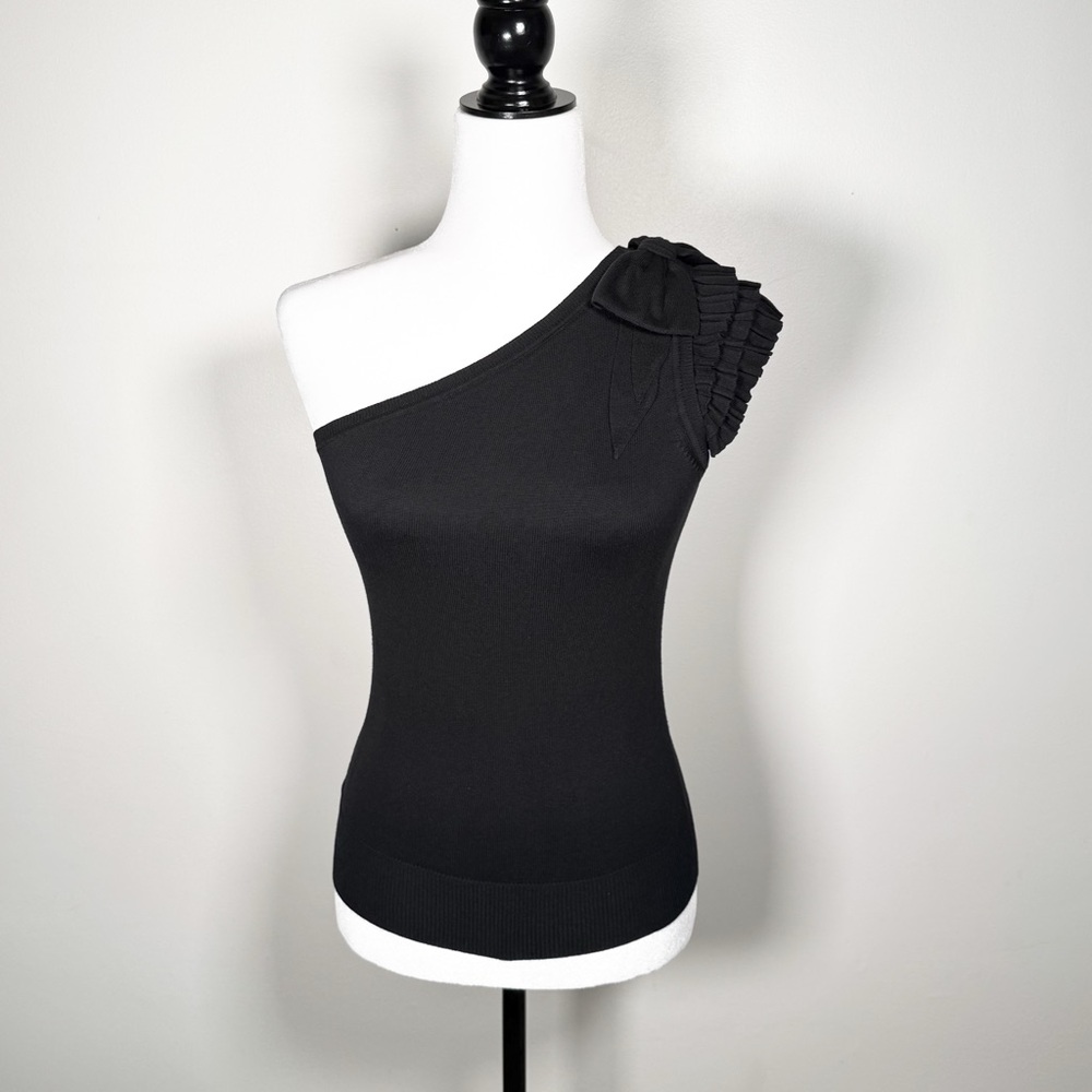 Black One Shoulder Top with Ruffle and Bow detail